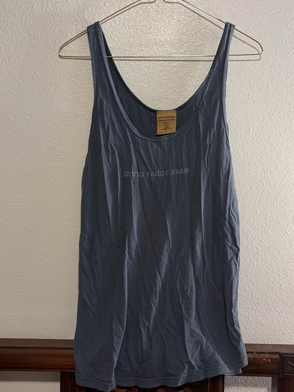 good hYOUman Dusty Blue Gray Scoop Neck Tank with Subtle Logo